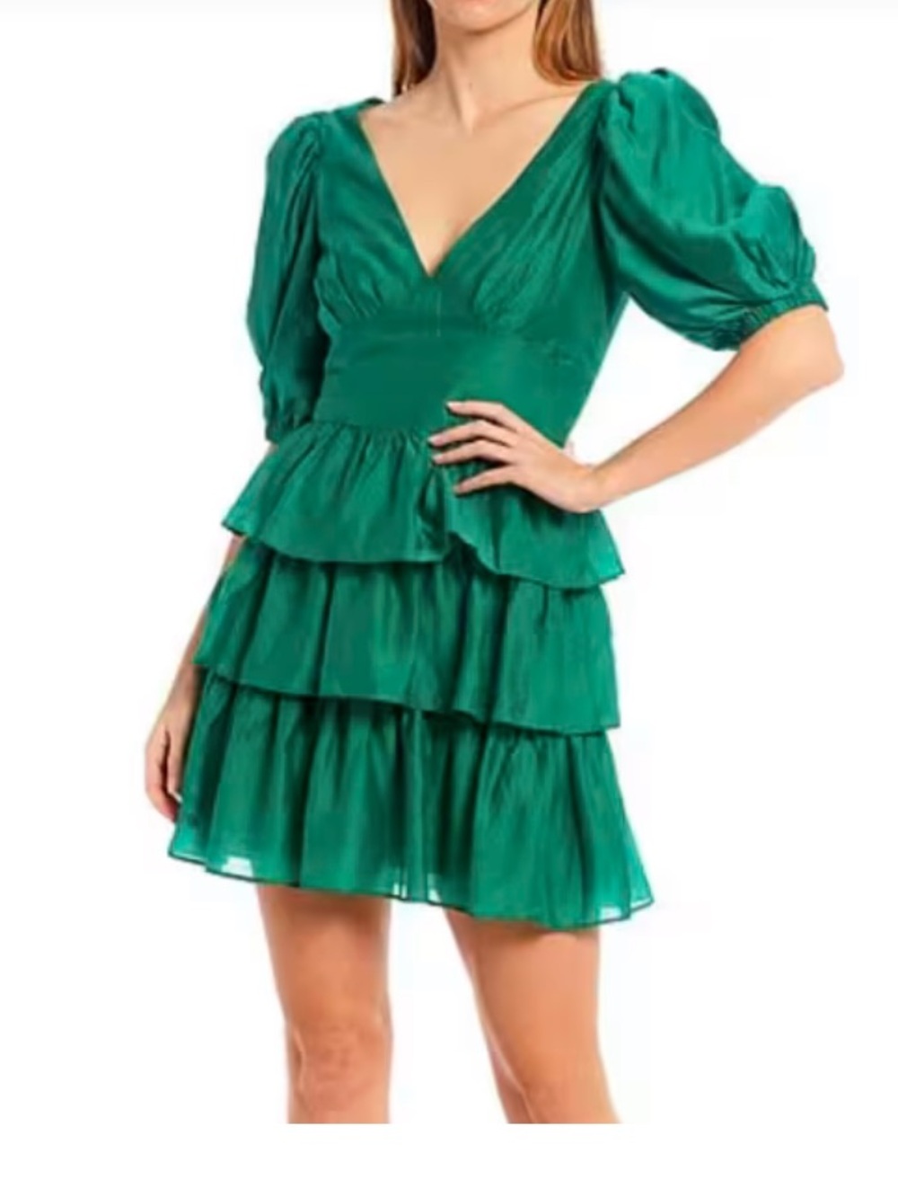 Wayf Voile Tiered Minidress Green Mini Dress